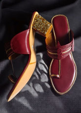 Rudy Radiance - Maroon Block Heel Kolhapuri